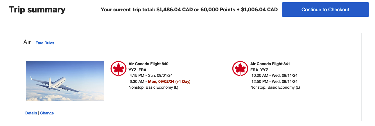 Air Canada Toronto Frankfurt with Amex Travel