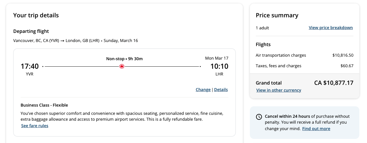 Vancouver to London