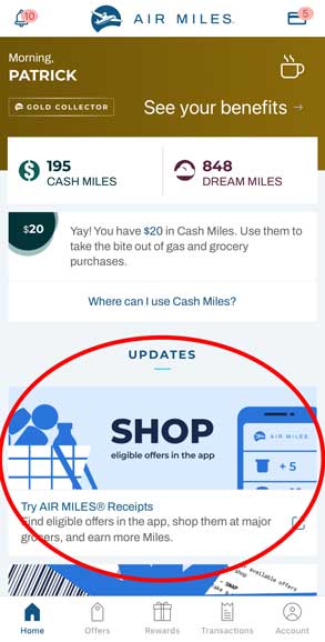 AIR MILES APP Home Page