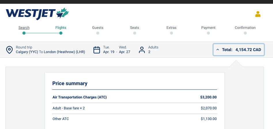 WestJet Flight Example